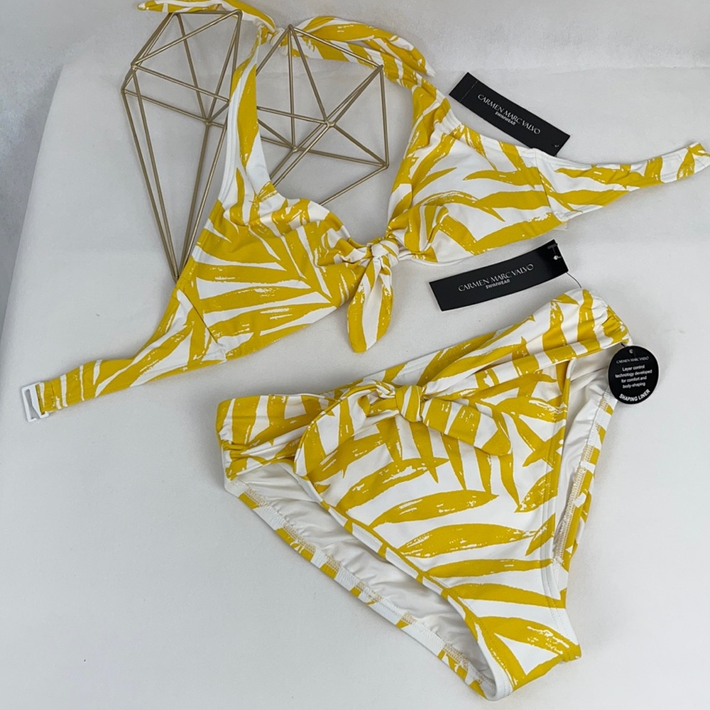 Carmen Marc Valvo Yellow Tropical Print Swimsuit